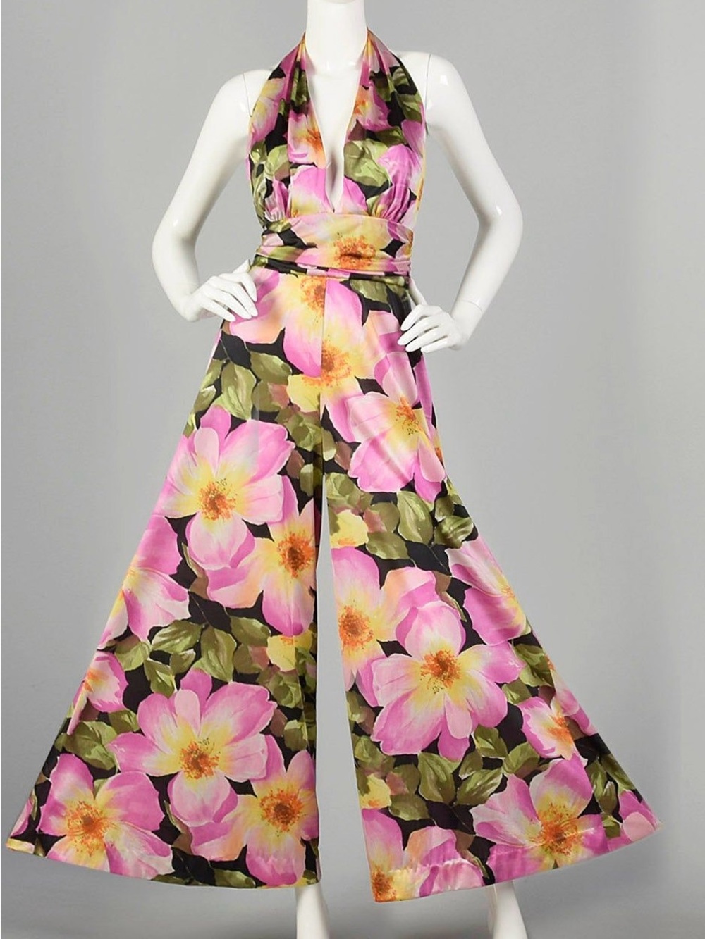 Vanity Fair Pink Floral Halter Wide-Leg Jumpsuit